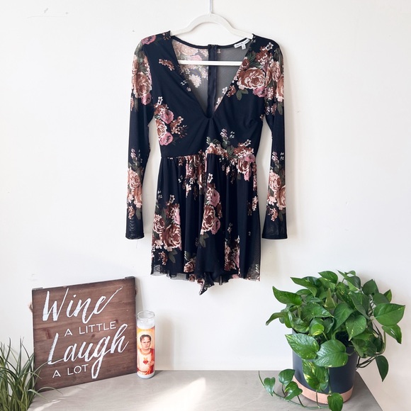 Charlotte Russe Pants - Deep V-Neck  Floral Romper